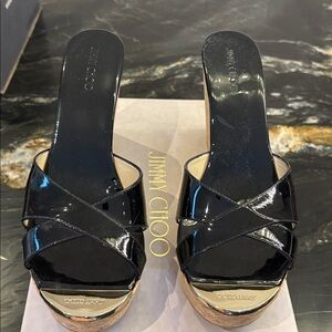 Jimmy Choo Black Patent Leather Slide Sandals